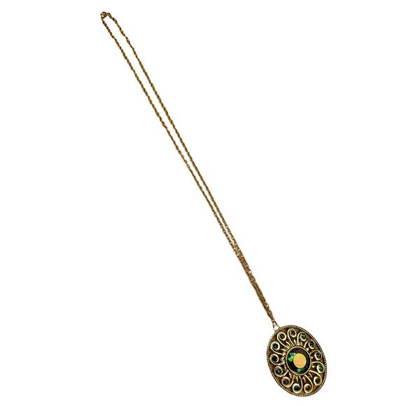 Peacock Colored Rhinestone Gold Pendant Necklace - Picture 2 of 6